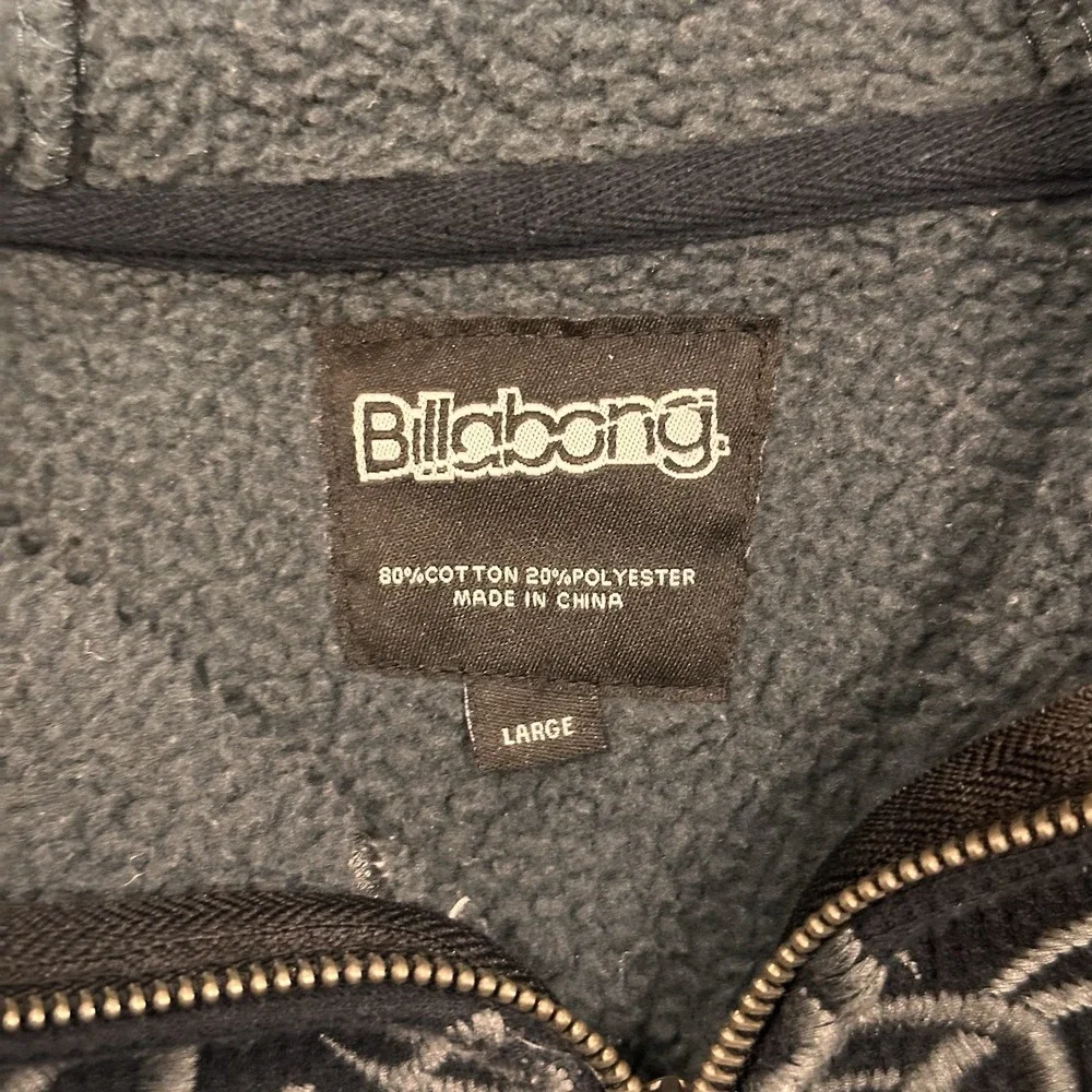 Billabong Jacket Mens Large Black Embroidered Sherpa Lined FullZip Y2K Grunge